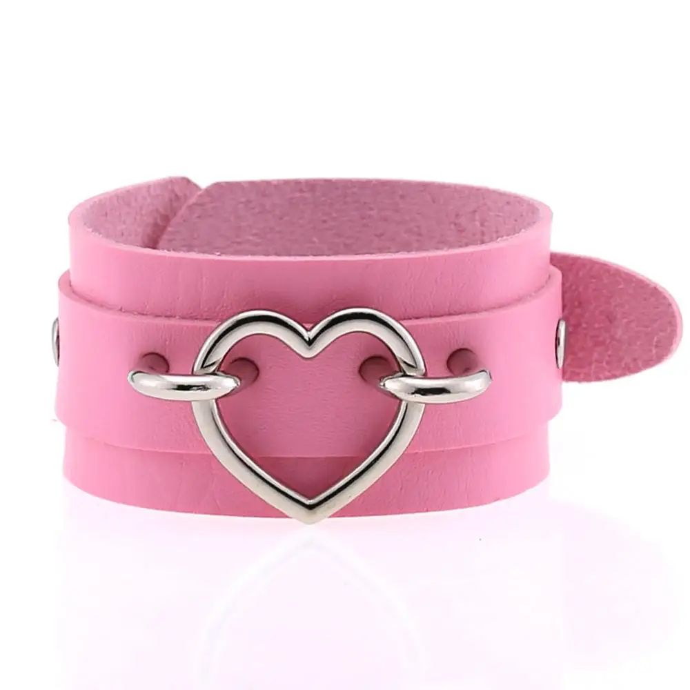 Heart Bracelet Black Leather Wristband Cuff goth gothic punk armbands Fashion bracelets women men emo metal cosplay jewelry leather bracelet