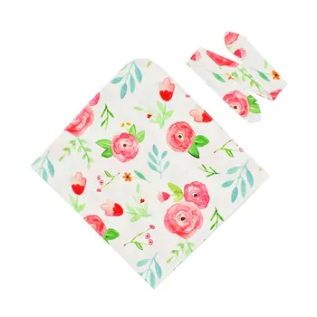 

Girl Boys For Shower Toddler Swaddle Blanket Photography Props Newborn Baby Floral Print Headband Set Fashion Wrap Home Sleeping