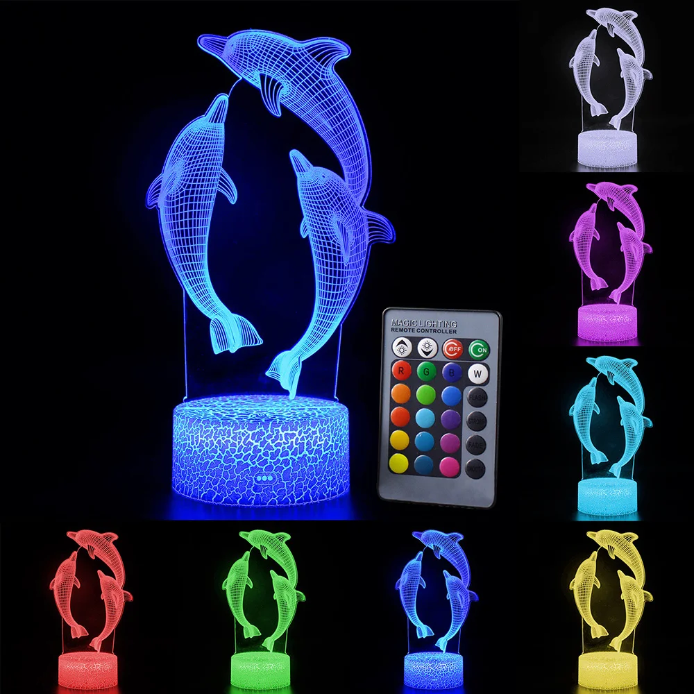 

HYRemote/Touch Control 3D LED Night Light Fashion Dolphin Pattern Color Change LED Table Lamp Kids Xmas Gift Home decoration D30