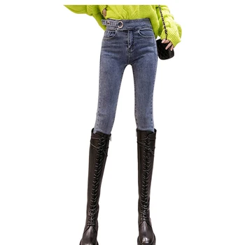 

Free Shipping Black High Waisted Jeans Pencil Pants New Wild Thin Slimming Slimming High-heeled Leggings Casual