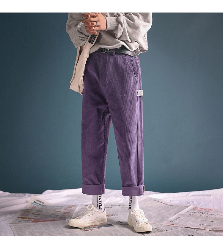 Новинка, мужские вельветовые брюки в стиле ретро, модные повседневные Прямые теплые уличные свободные штаны в полоску, мужские брюки Harajuku M-2XL