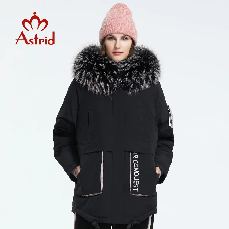 Astrid 2019 Зима новое поступление пуховик женский воротник из натурального меха с