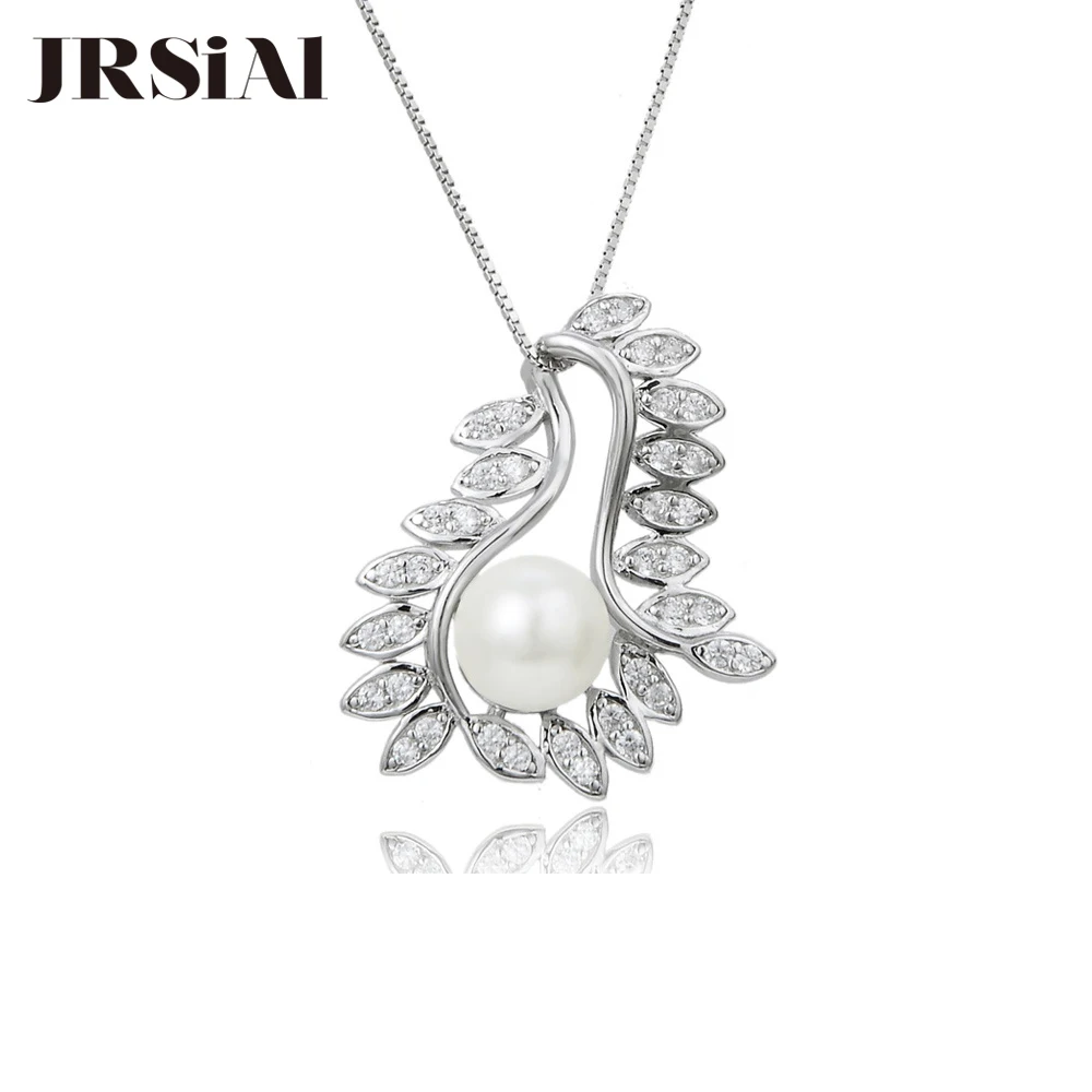 

JRSIAL 925 Sterling Silver Jewelry Zircon Pearl Pendant Creative Leaf Bead Necklace Woman Clavicle Chain Pendant JRP0128
