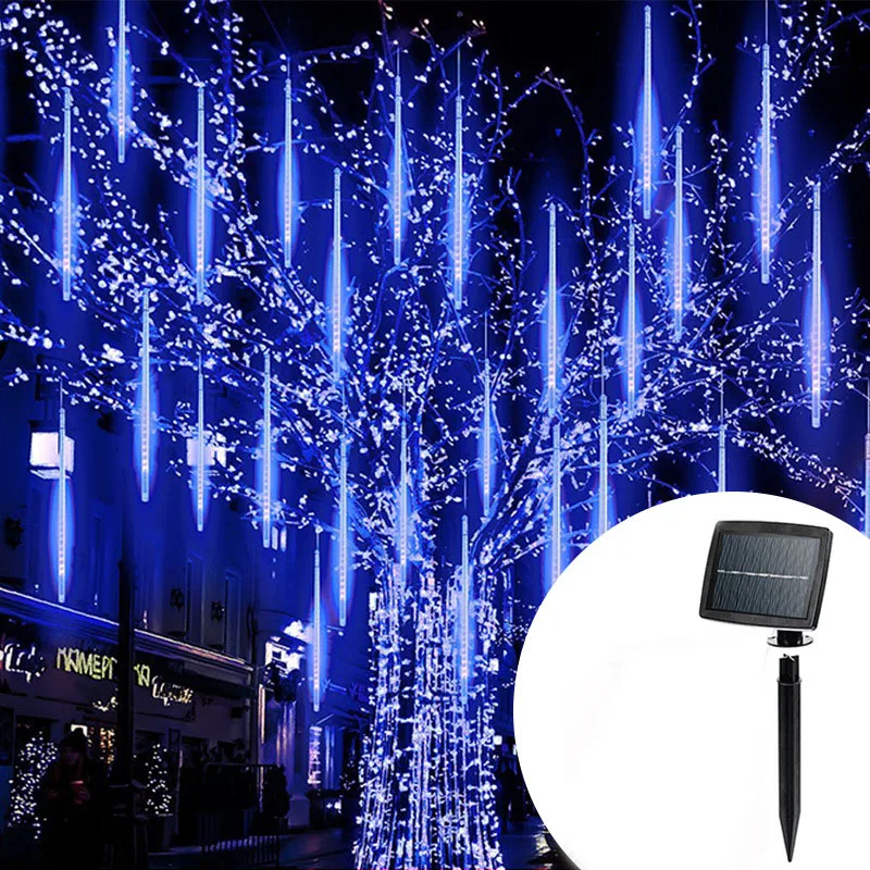 US $12.68 30cm 8 Tubes LED Solar Meteor Shower Rain Lights Outdoor Waterproof Christmas Solar String Light For Wedding Party Decoration