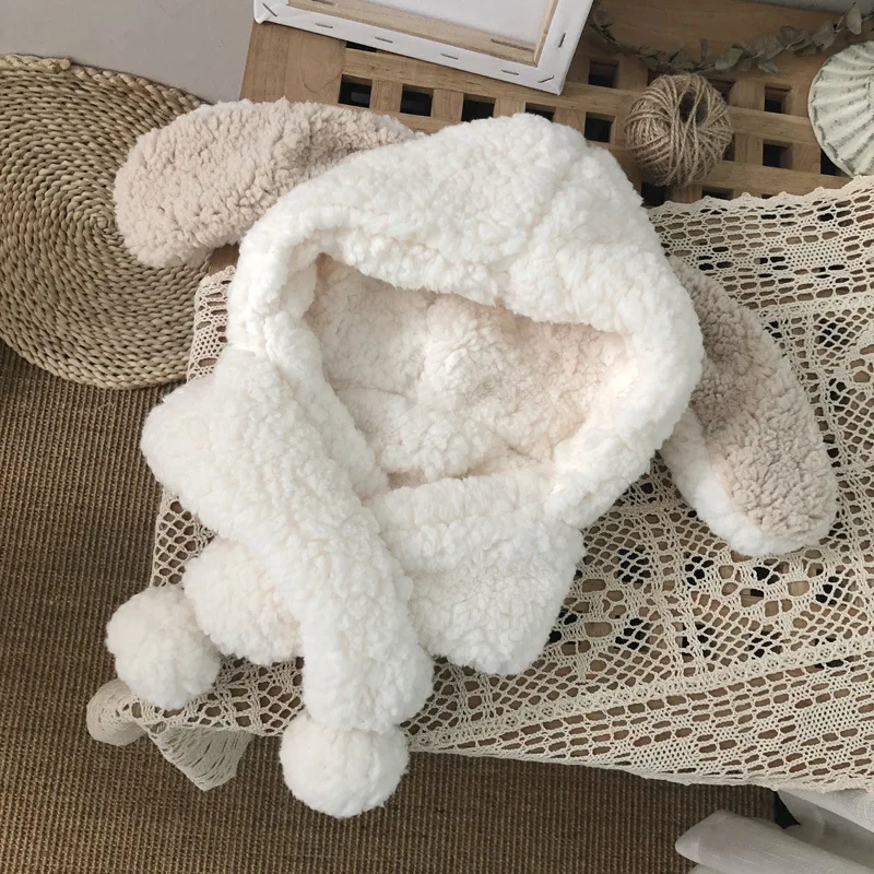 Зимняя милая детская шапка для младенцев, для мальчиков и девочек, плюшевый кролик с ушами, теплая шапка