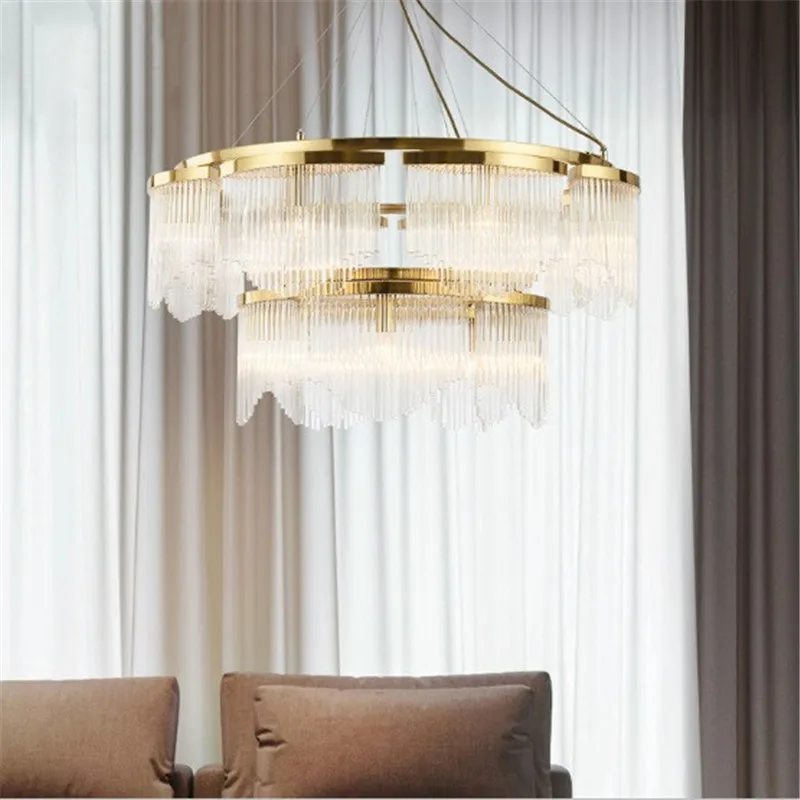 

LED Postmodern light luxury crystal living room chandelier Nordic minimalist atmospheric restaurant round hotel villa chandelier