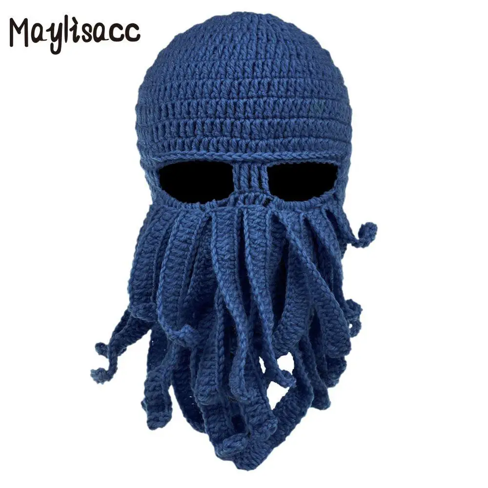 Dark Blue Maylisacc осьминога вязать Круглая Шапочка Шапка Кепка зимние ветрозащитные Hat оптом Рождество 6 цветов Лыжная маска с щупальца для унисекс - Цвет: Dark Blue