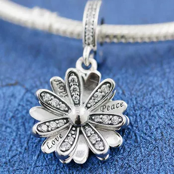 

Original Sparkling Daisy Flower With Hope Peace & Love Pendant Beads Fit 925 Sterling Silver Charm Bracelet Diy Jewelry