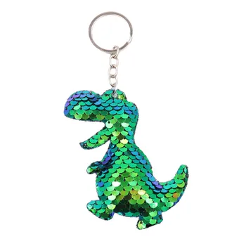 

Cute Sequins Dinosaur Keychain Ladies Green Colorful Sequins Keychain Mommy Gift Key Ring Girl Car Bag Accessories Pendant