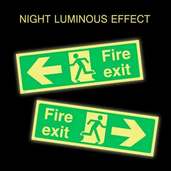 

1pc 36 X 14cm Fire Safety Exit Sign Luminous Stickers with Direction Arrow Glow in the Dark Night Door Wall Stairs Adhesive Mark