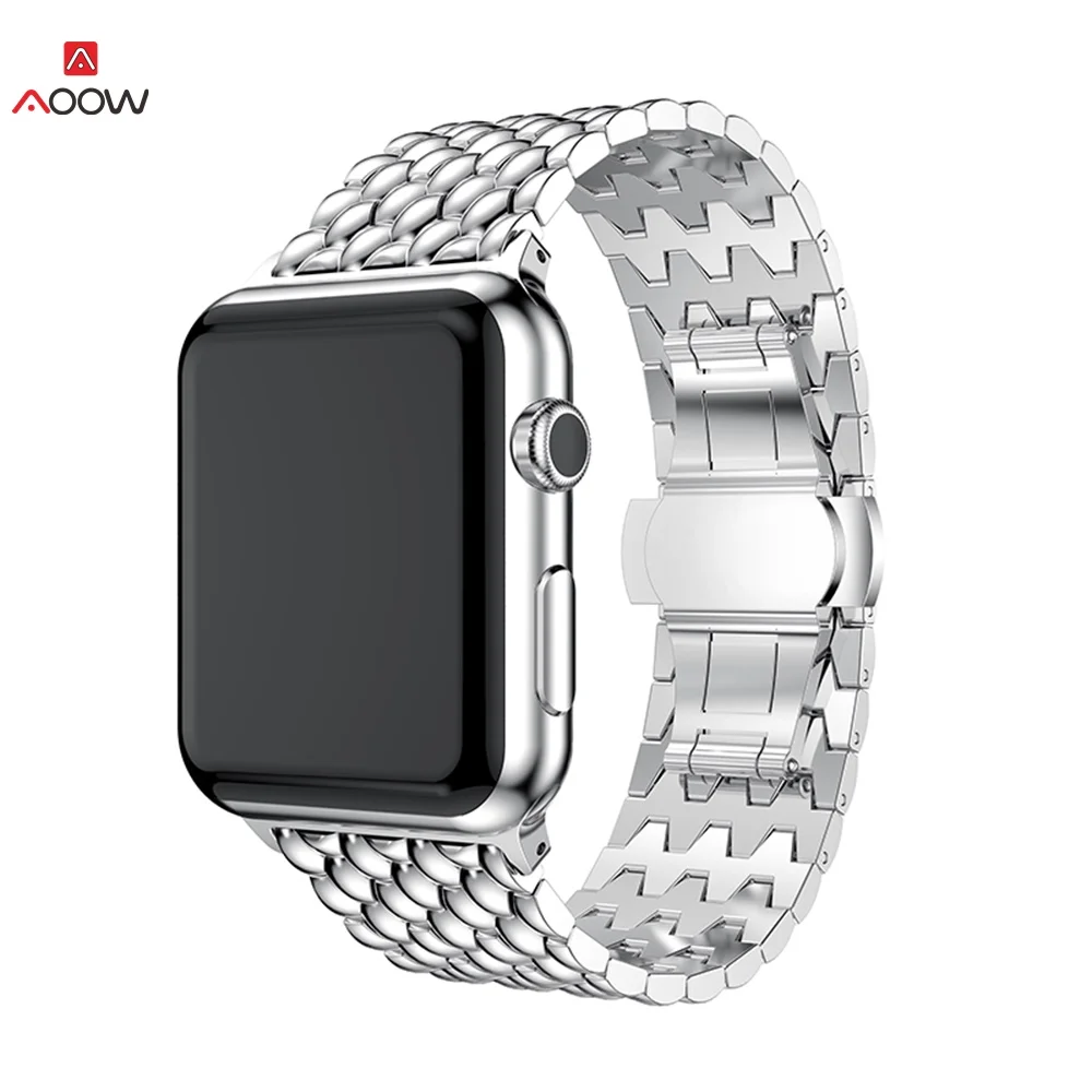 AOOW Нержавеющая сталь ремешок для наручных часов Apple Watch, 42 мм, 38 мм, версия 1/2/3/4 бабочка туфли с ремешком и пряжкой ремешок браслет для наручных часов iWatch, 5 44 мм 40 мм