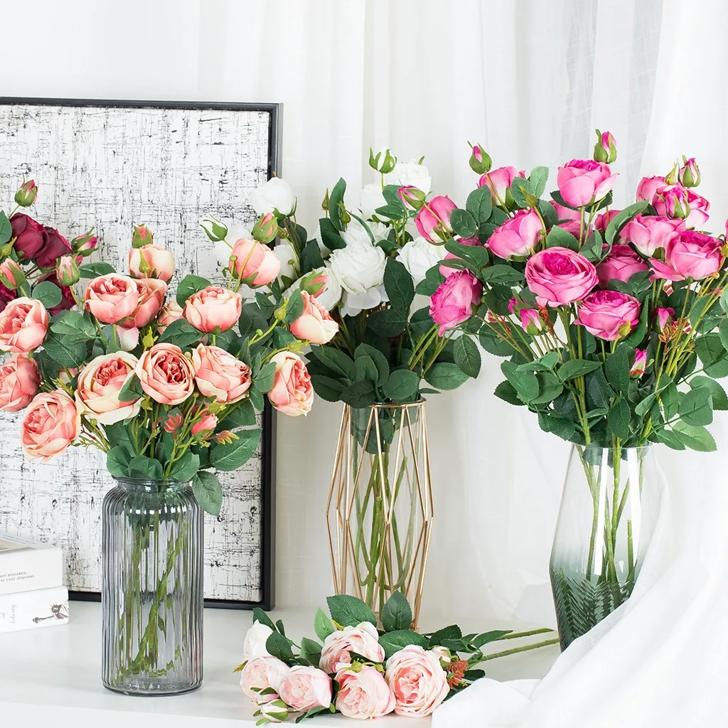 

Flower Artificial Plants Floral Fake Roses Flannel Flower Bridal Bouquet Wedding Party Decoration Fake Flowers Home Decor #jink