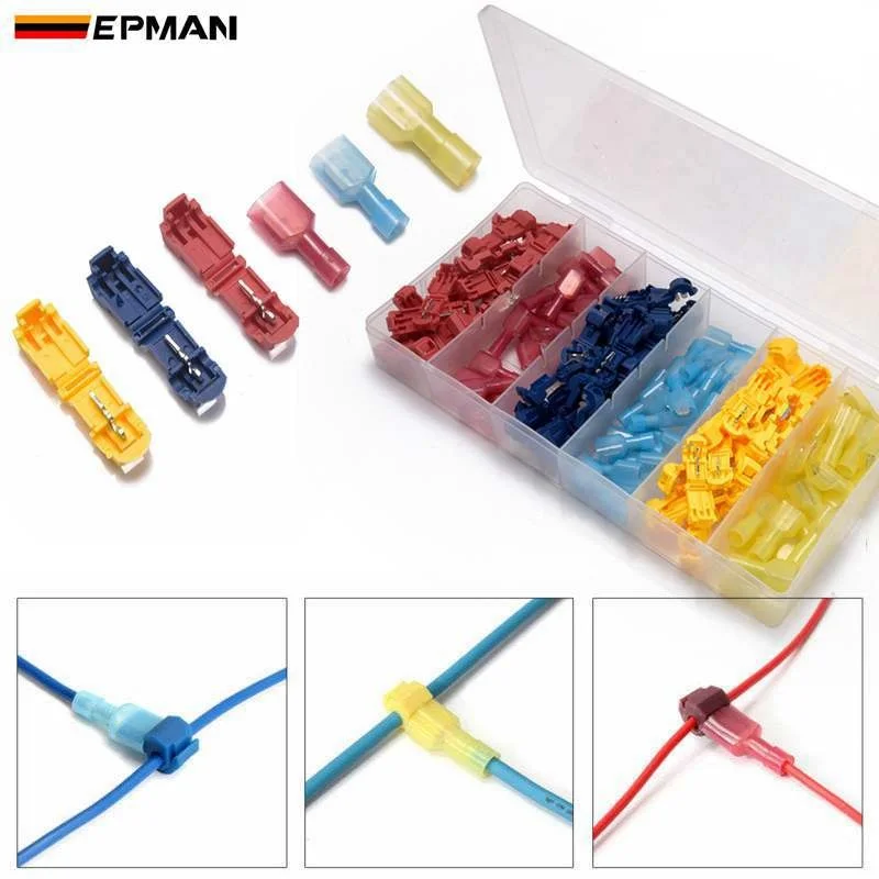 EPMAN 120pcs Car Wire Tap T Taps Male Insulated Wire Terminal
