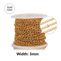 Elegant 18K Gold Stainless Steel Chains for DIY Jewelry Making - 10m Roll (Gold 3mm)