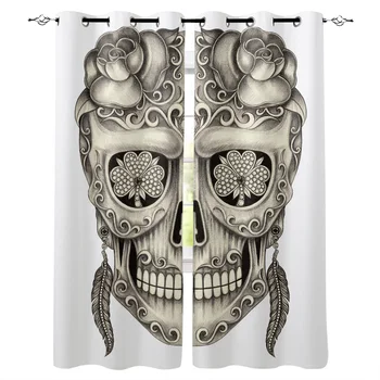 

Skull Head Art Teeth Facial Window Curtains Living Room Curtain Home Decor