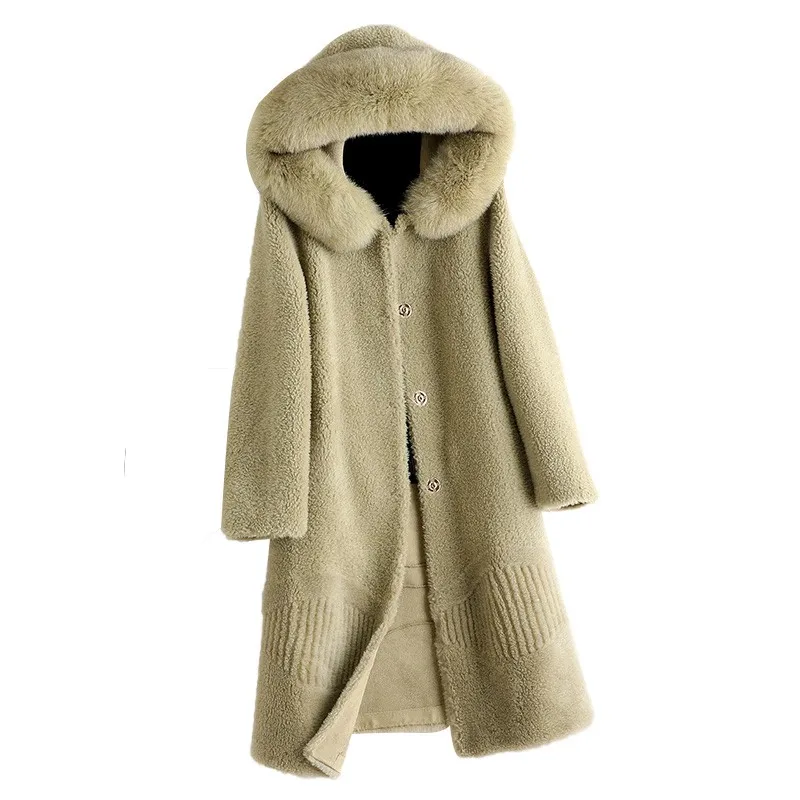 (TopFurMall) полушерстяное меховое пальто с капюшоном из лисьего меха зимняя женская