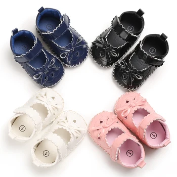 

Newborn Baby Girls Shoes PU leather First Walkers With Bow Princess Infant Soft Soled Non-slip Crib Shoes