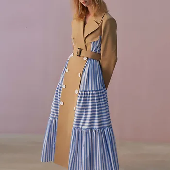 

LANMREM 2020 New Spring Fashion Long Turn-down Colalr Women's Lapel Dress Style Long Windbreaker Female Cotton PA100