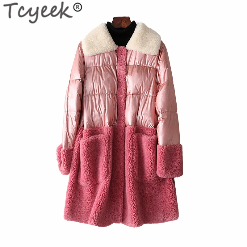 

Tcyeek Winter Duck Down Jacket Female 2019 Korean Pink Real Fur Coat Women Thick Warm Long Wool Jacket Ladies Outwar Hiver 2243