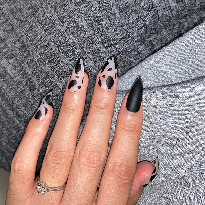 Finished-Product Stiletto False-Press Acrylic Full-Cover Black-Color Matte 24pcs on Wearable