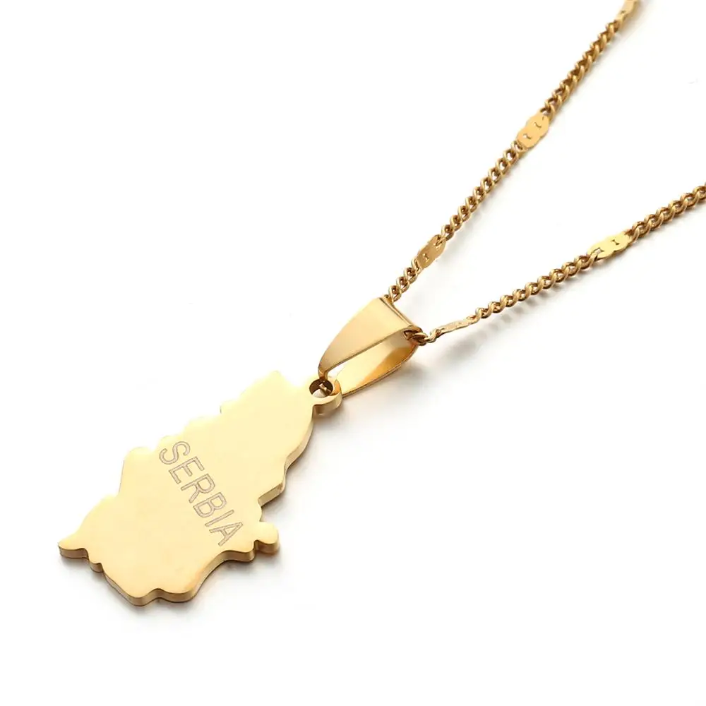 Stainless Steel Fashion Serbia Map Pendant Necklaces Republika Srbija Map Chain Jewelry Gifts 4