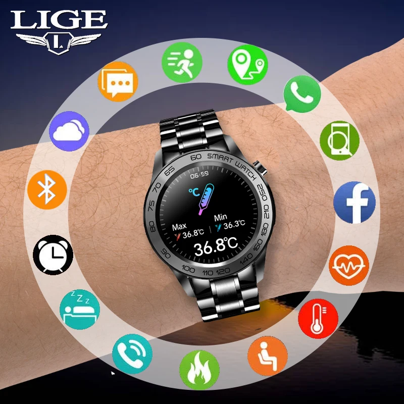 2021 Smart Watch Men Pedometer Fitness Tracker Full Touch Intelligent Clock Sport Temperature Waterproof Smartwatch Android iOS