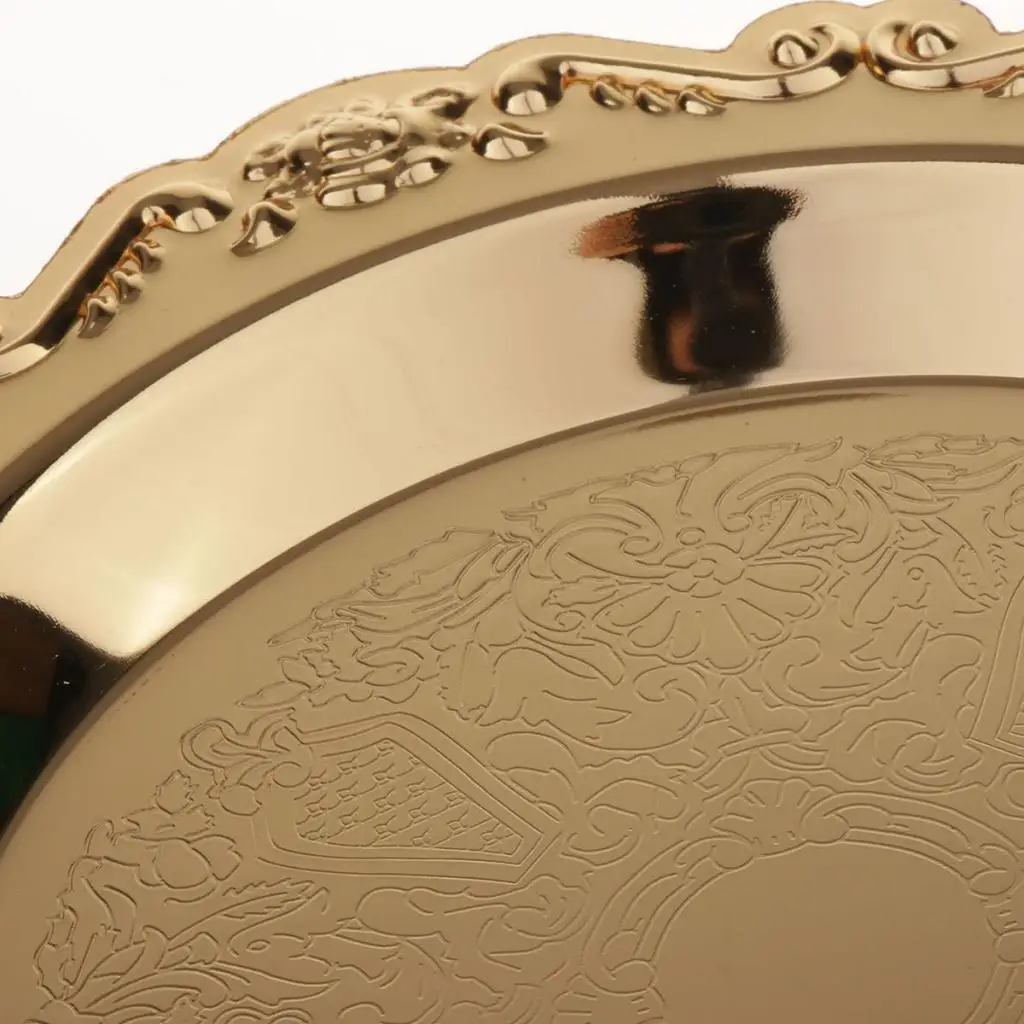 4'/6'Gold Round Metal Fruit Dish Pastry Plate Tea Dessert Serving Tray Food Display Plates Fruit Bread Basket - Golden, 15cm