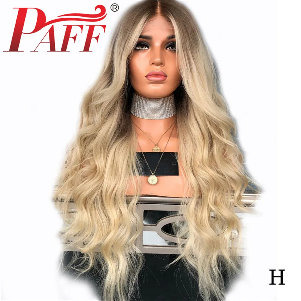 

PAFF 4T/613 Two Tone Ombre Blonde 180 Density Natural Wave Human Hair Wig Full Lace Glueless Wigs Pre Plucked Bleached Knots