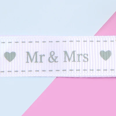 grey 15 мм 10 м/20 м лента для корсажа с принтом Mr and Mrs для домашней свадебной вечеринки, Рождественское украшение, подарок на День Благодарения ремесла - Цвет: grey