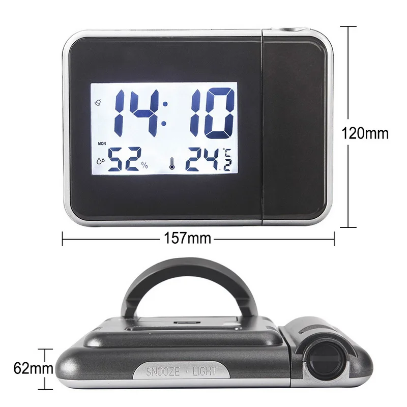 Projection Alarm Clock Digital Clock Projector With LCD Big Screen Temperature Date Display For Home Office 15.7x12x6.2cm