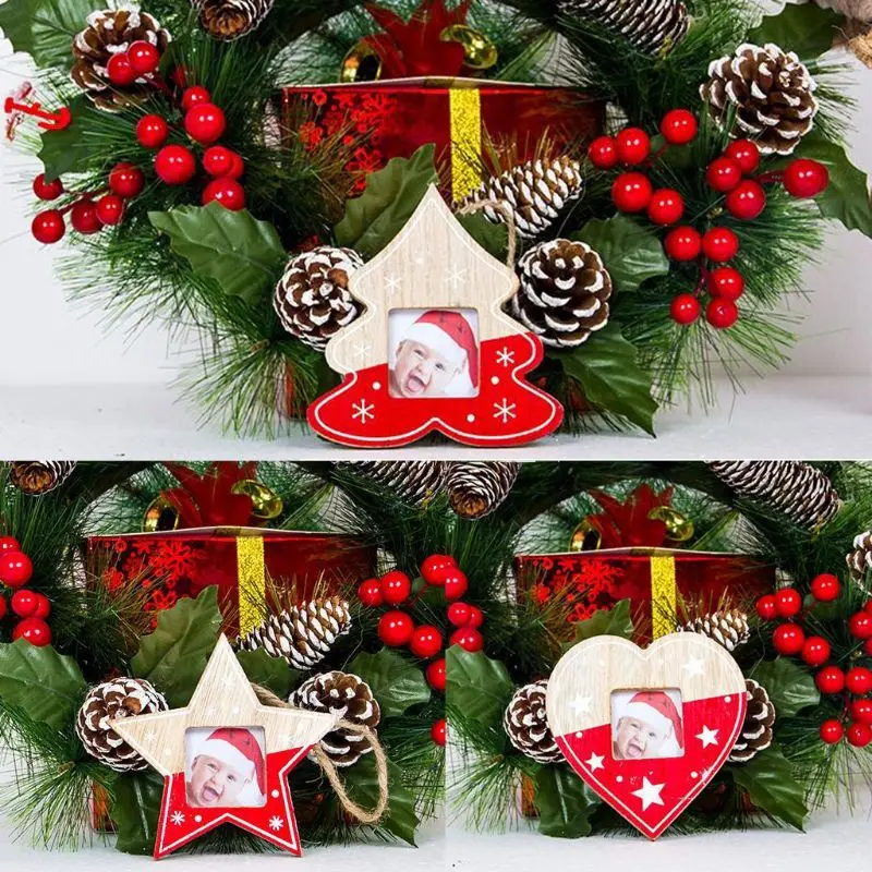 DIY деревянный Рождественский кулон-фоторамка Дерево/звезда/сердце контрастного цвета выдалбливают висячие украшения для дома вечерние украшения
