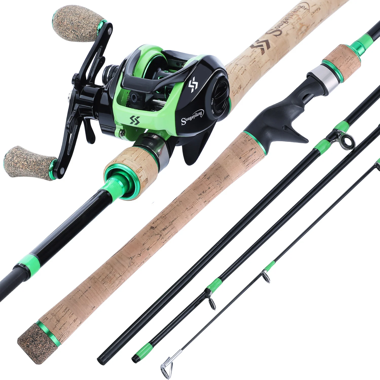 

Sougayilang 1.8-2.4M 5 Sections Carbon Casting Fishing Rod with 13BB 7.2:1 Baitcasting Fishing Reel Combo Travel Fishing Tackle