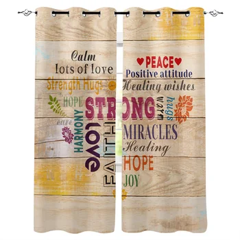 

Love Healing Words Warm Wood Window Curtains Living Room Kitchen Curtains for Bedroom Left and Right Biparting Open Curtains