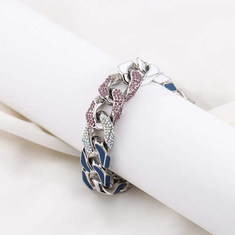 European High Quality Light Luxury Male Jewelry Decorations Fashion Punk Bangles Stainless Steel Zircon Cuban Bracelets