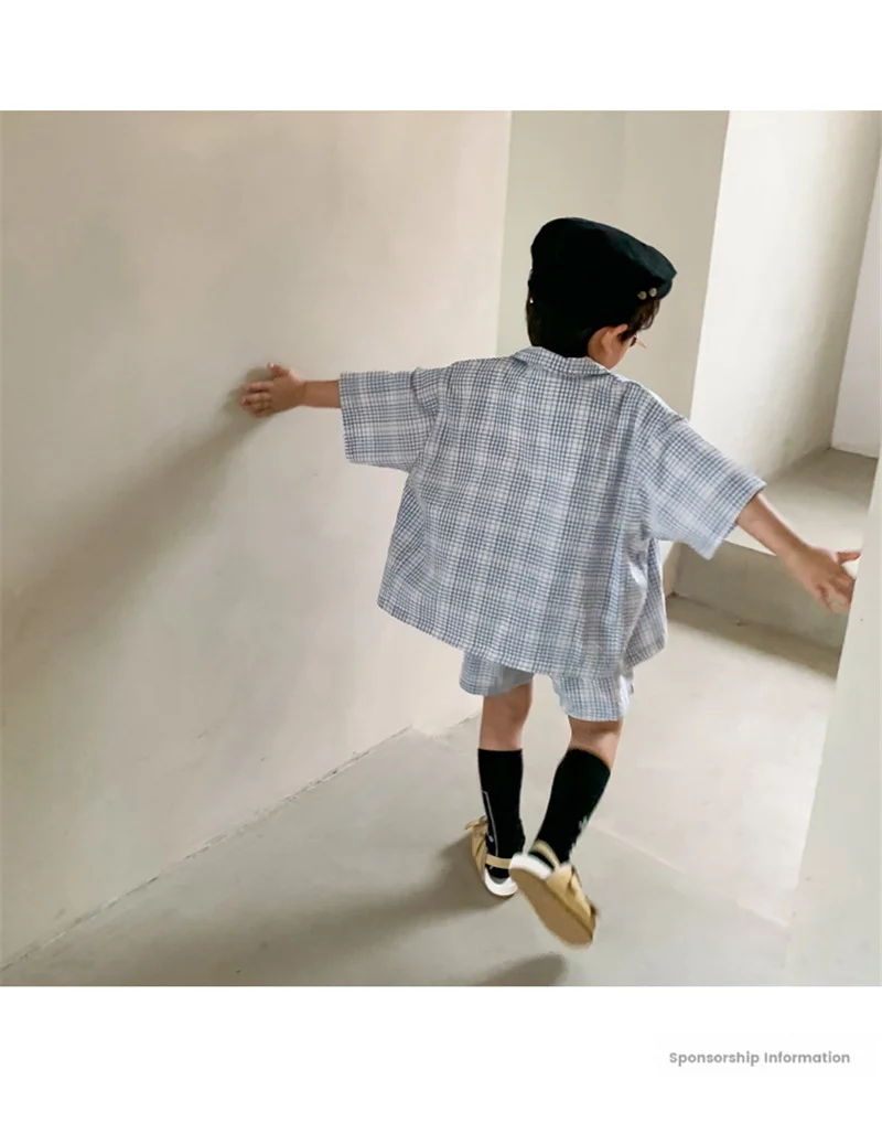 kid suits Boys and girls loose thin plaid clothes set short sleeve shirts and shorts 2pcs suits unisex children casual outfits baby suit