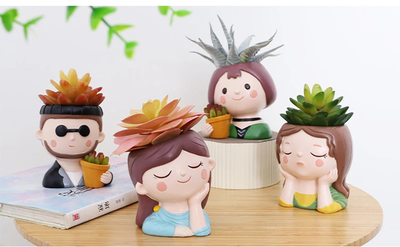 Cute Human Face Vase Succulent Planter Resin Vase Cartoon Character Decorative Head Face Flower Pot Indoor Desktop Ornaments