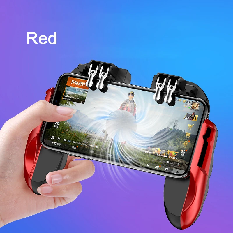Красный Шесть пальцев связь Геймпад для iPhone Android телефон Pubg контроллер шутер триггер Кнопка джойстик Pubg мобильный с охлаждающим вентилятором - Цвет: Красный