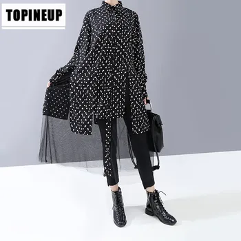 

Spring Autumn Long Sleeve Loose Lapel Polka Dot Dress Office Ladies Geometric Patterns Polyester Dresses Comfortable