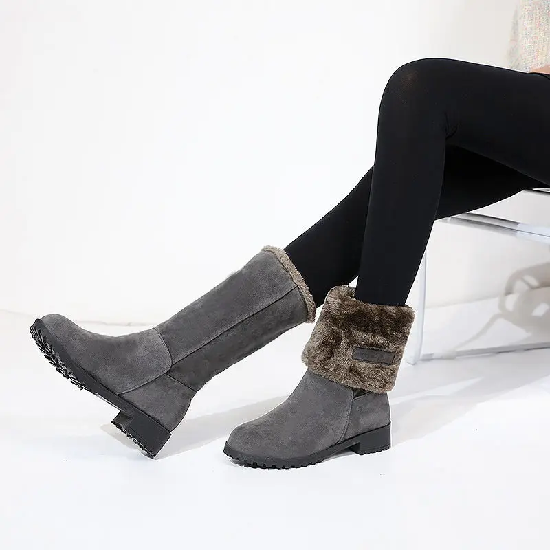 Two Wearings Women Mid Calf High Boots,Mid Heel Snow Boots,Warm Winter Shoes,Fashion Black,Grey,Wine-red,Dropshipping