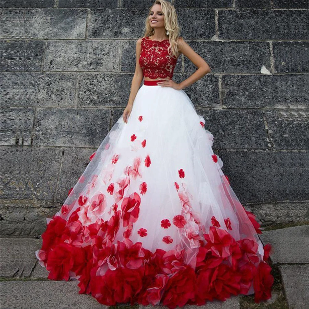 red and white gown dress
