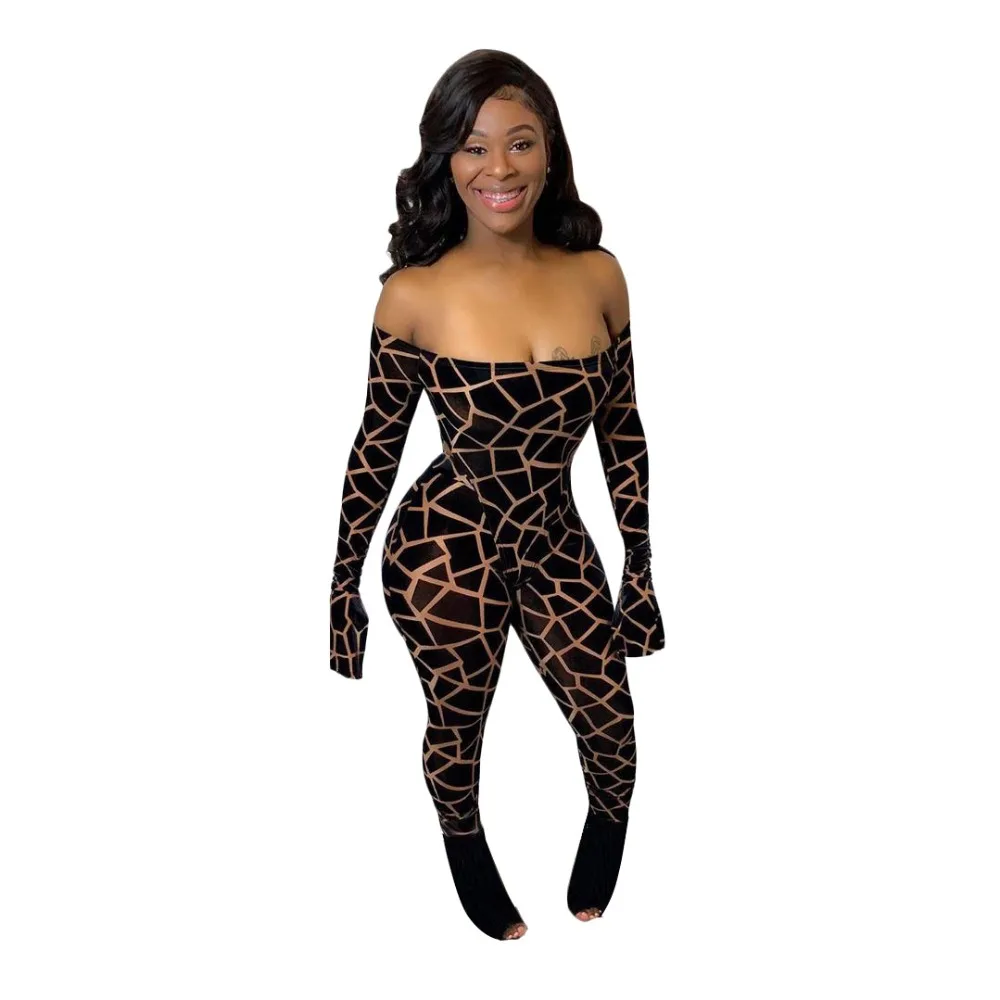 Yooneedi, весенний дизайн, сексуальные женские комбинезоны, цветной принт, вырез лодочкой, полный рукав, женские комбинезоны, SN-3733