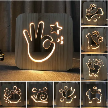 

3D USB LED Table Light Wood Desk Lamps Dog Paw Cat Wolf Animal Lamp Novelty Kids Bedroom 3D Decoration Table Light Children Gift