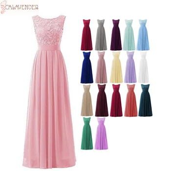

Lace Chiffon Peach Bridesmaid Dresses Floor Length A-Line Maid of Honor Dresses Bodice Wedding Party Dresses robe femme