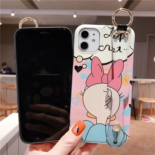 Disney Cartoon Mickey Minnie Mouse Daisy Donald Duck Wrist Strap Lanyard Phone Case For IPhone 12 Pro Max 11 7 8 Plus X XR SE XS Z09
