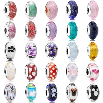 

NEW 100% 925 Sterling Silver Lovely Mouse Starry Sky Crystal Glass Beads Fit Original Bracelet DIY Charm Jewelry Gift Wholesale