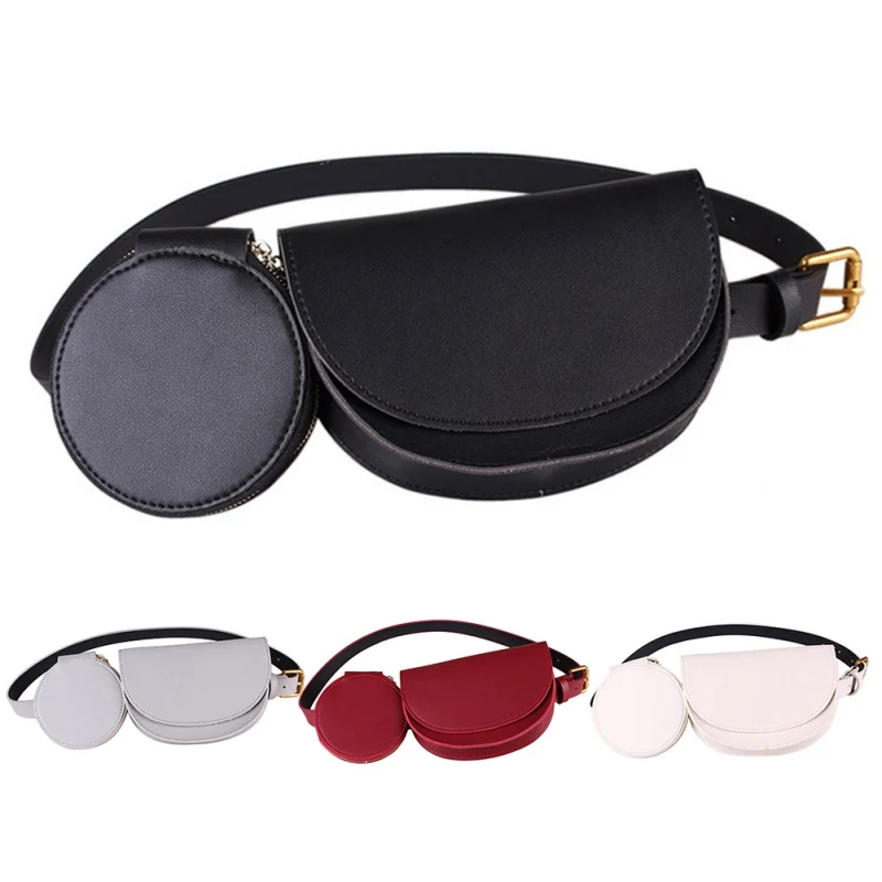

B Casual Mother Daughter PU Bag For The Belt Women Zipper Round Decorative Semi-circular Mobile Phone Purse Mini Bag Pin Buckle