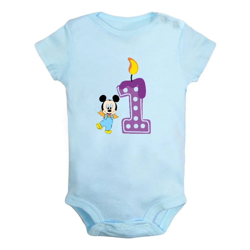 ifBaby2808BL Я 1 год, милый утенок, 1 день рождения, свеча, Одежда для новорожденных мальчиков и девочек, комбинезон с короткими рукавами, комбинезон, одежда, подарок - Цвет: ifBaby2808BL