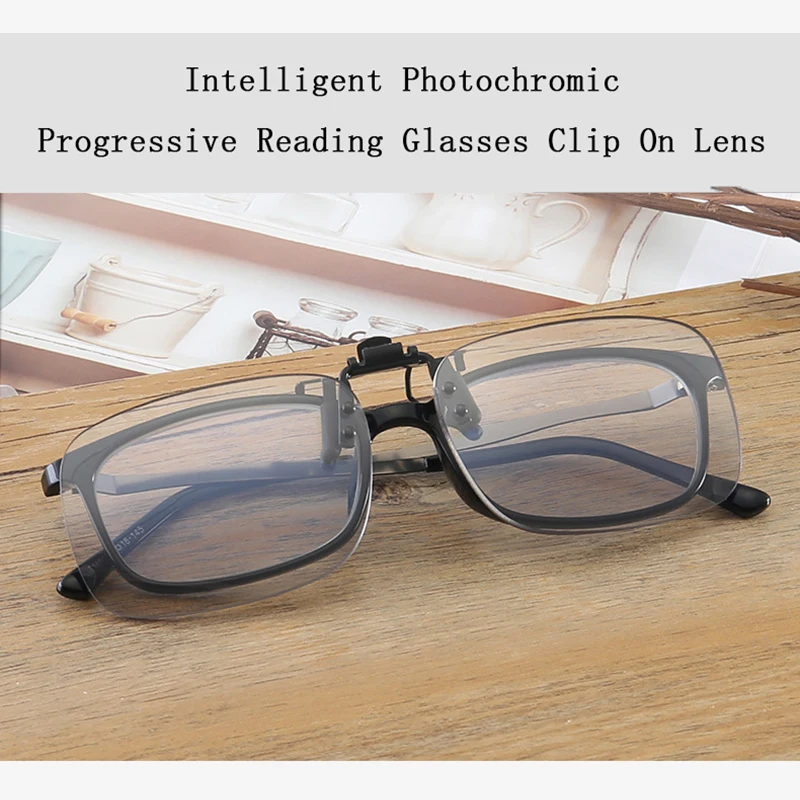 Умные фотохромные прогрессивные очки для чтения с клипсой, линзы для женщин и мужчин, солнцезащитные очки для дальней пресбиопии+ 1,0~+ 3,5 N5