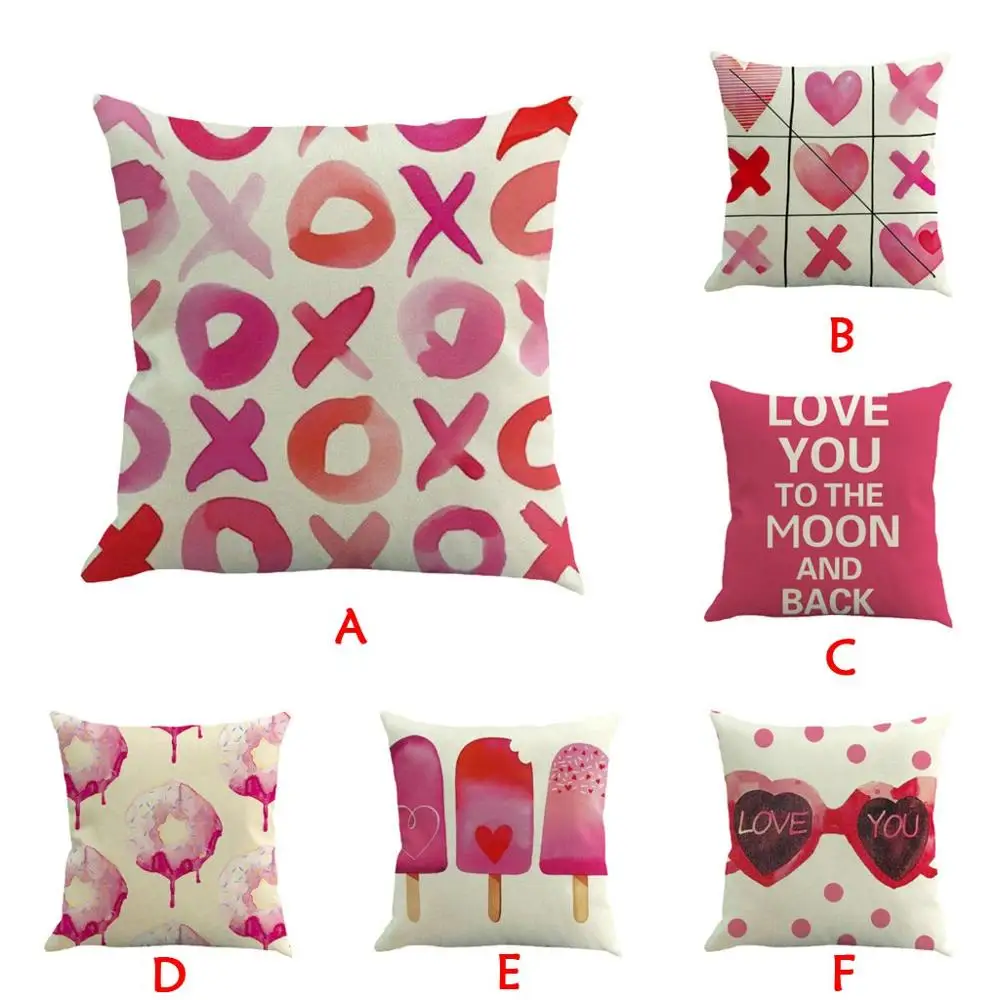 

Valentine's Day Print Pillowcase Polyester Linen Pillowcase Sofa Car Cushion Cover Home Decoration