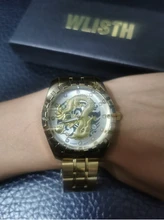 WLISTH-Reloj de pulsera de cuarzo para hombre, luminoso, con abertura para fecha, de acero inoxidable, resistente al agua, de las mejores marcas, dragón dorado